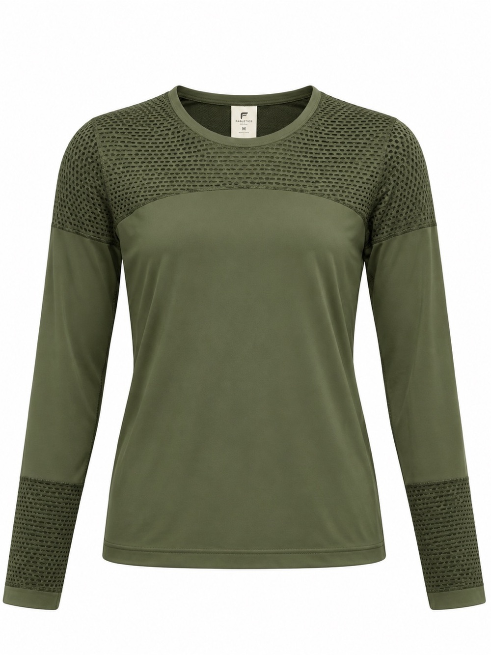 Fabletics Olive Green Long Sleeve Mesh-Panel Top